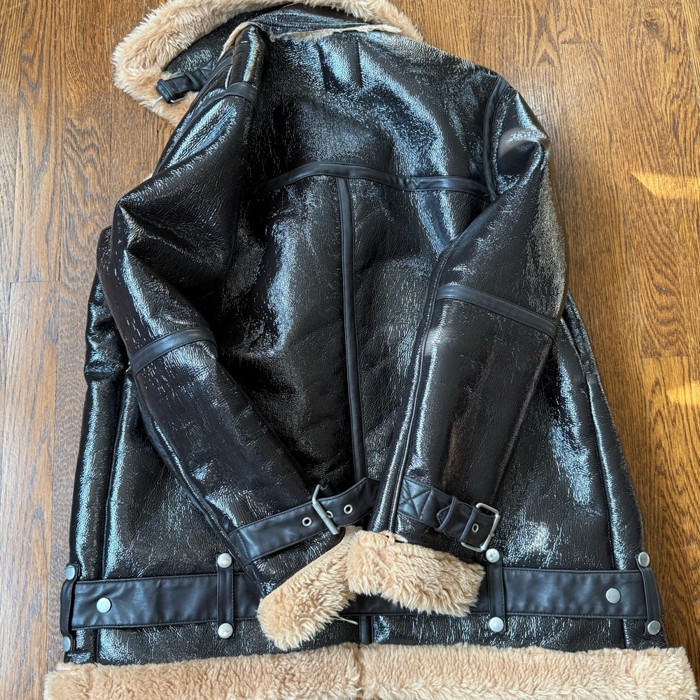 Avec Les Filles Black and Tan Leather Shearling Jacket - Picture 3 of 4